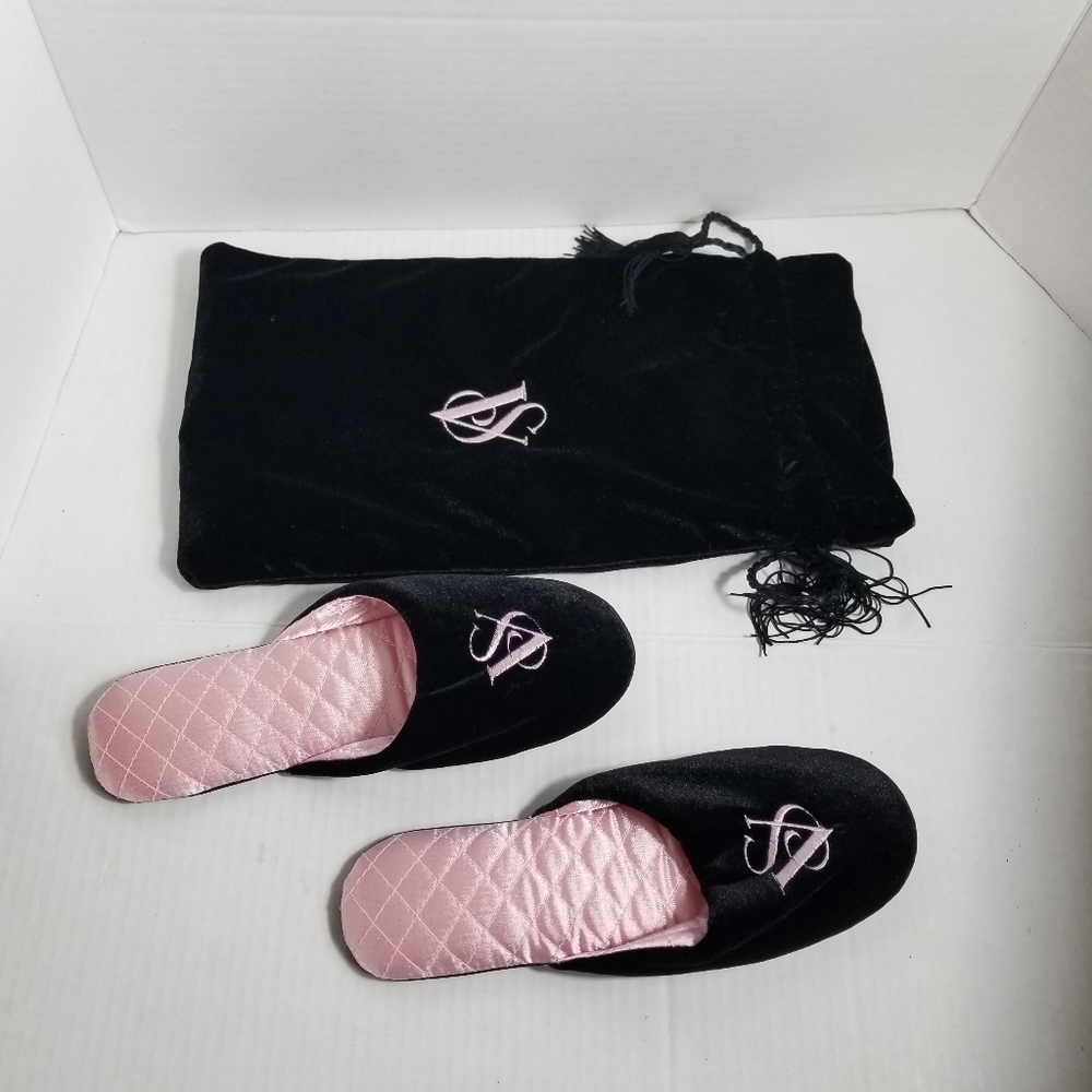 VICTORIA'S SECRET SLIPPERS AND BAG SET LIGHT PINK AND BLACK SIZE SMALL